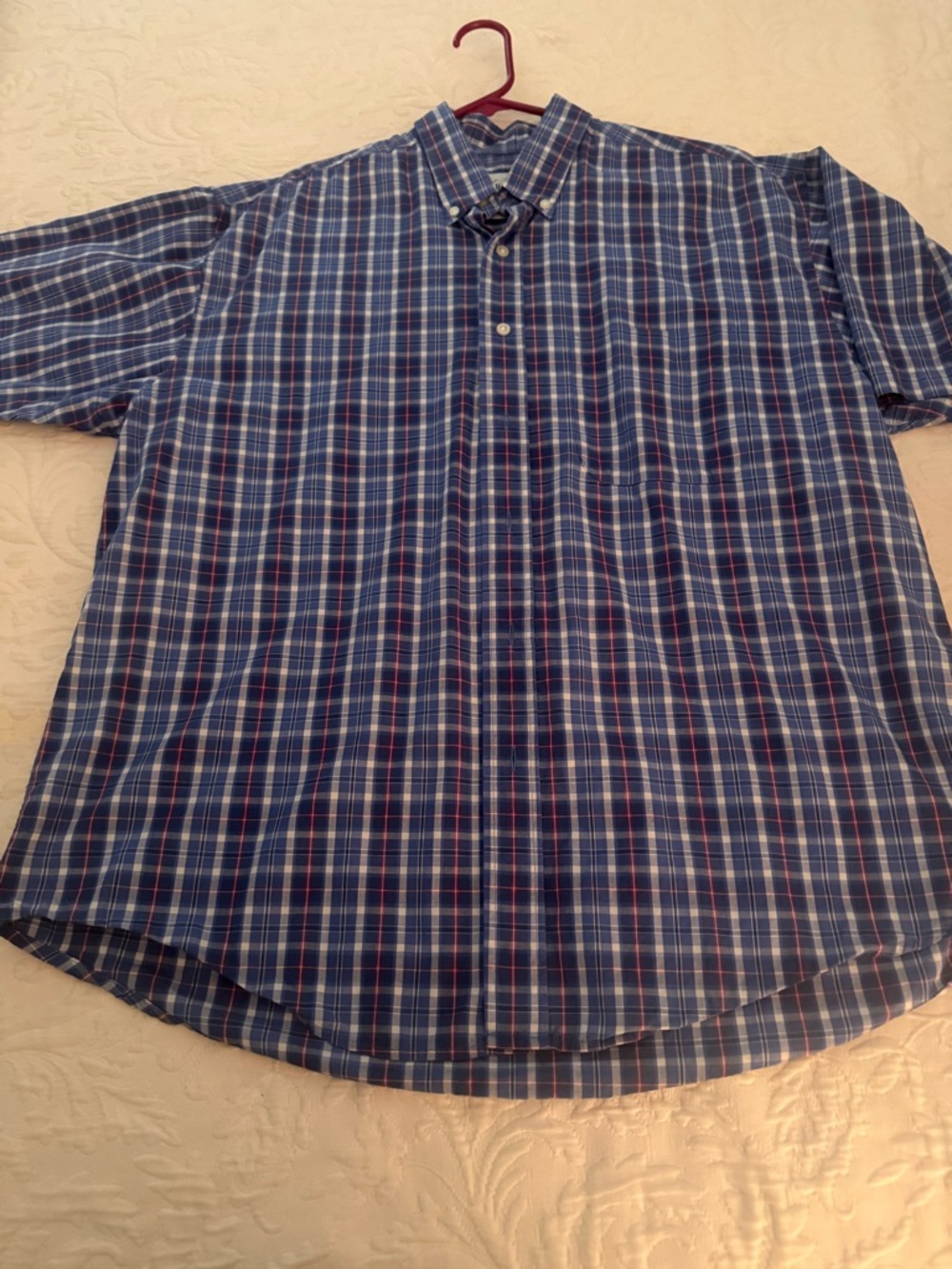Men's Blue Plaid Short-Sleeve Button-Down Shirt